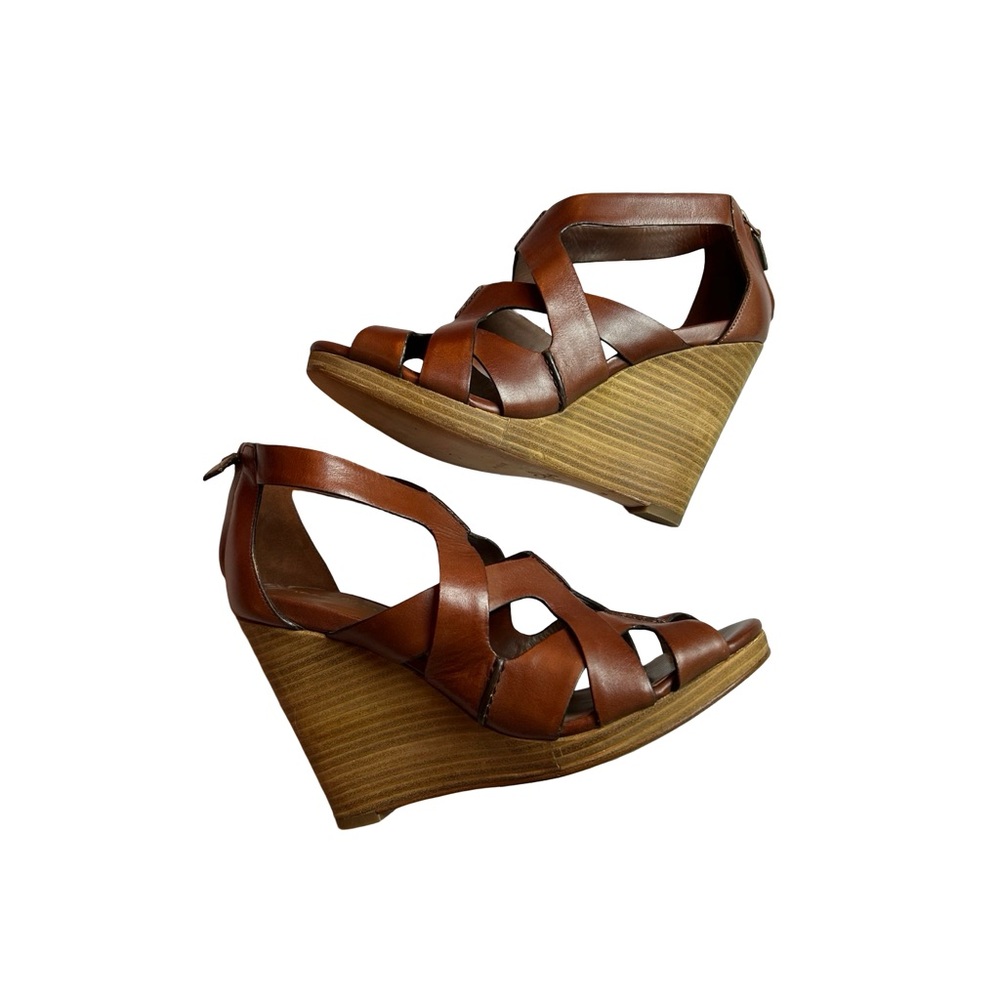 COLE HAAN Nike Air Tan Leather Wedge Sandals